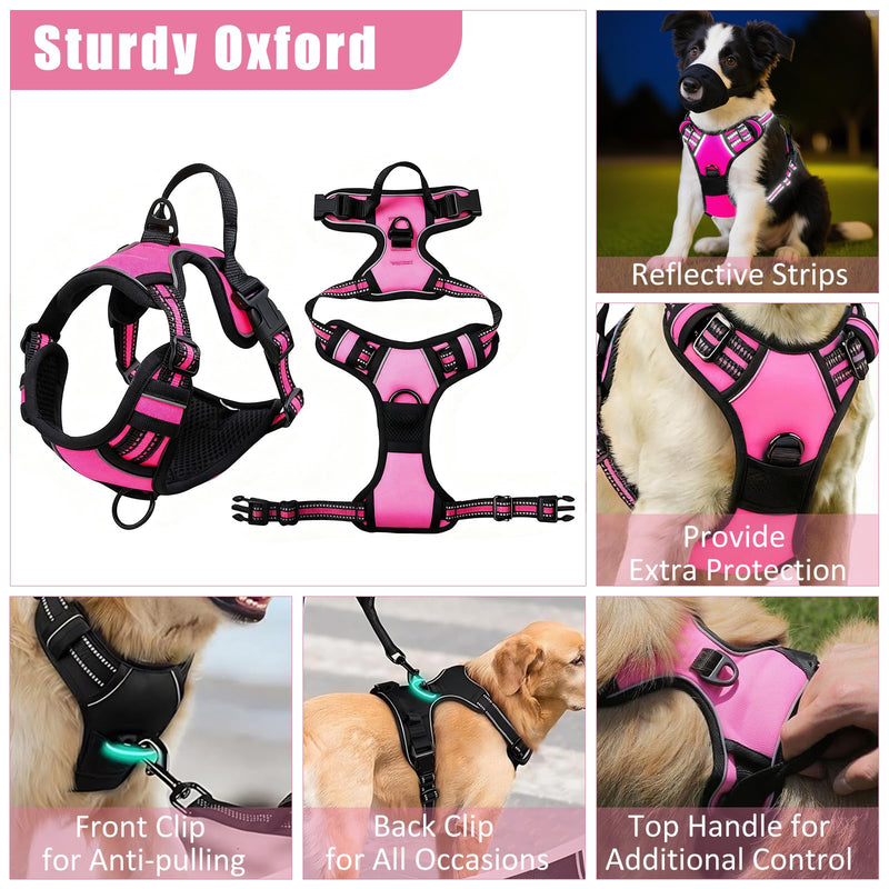 No Pull Dog Harness Adjustable Collar & Leash Set - Dog Halter Harnesses Collapsible Bowls & Poop Bag Dispenser Muzzle ID Tags Toys Fits Small Medium Large Dogs (Pink-M) Pink