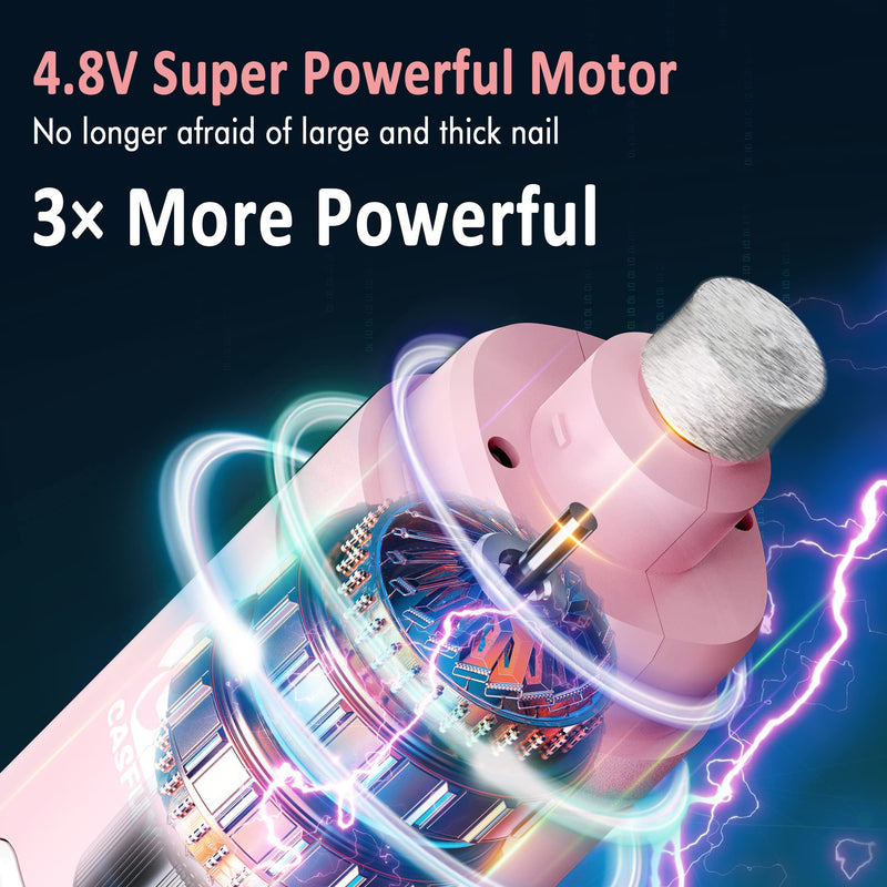 Casfuy Dog Nail Grinder with 2 LED Light for Large Medium Small Dogs - 3X More Powerful 2-Speed Electric Pet Nail Trimmer Rechargeable Quiet Painless Paws Grooming & Smoothing Tool Pink