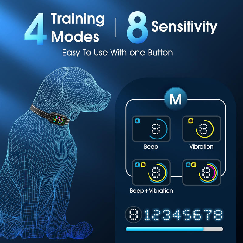 Dog Bark Collar for Large Medium Small Dogs - Smart AI 1S Stop Barking, Anti Barking Device & Dog Training Collar with Beep, Vibration & 8-Level Sensitivity, IP67 Waterproof, USB-C Fast Charge - Black One Pack