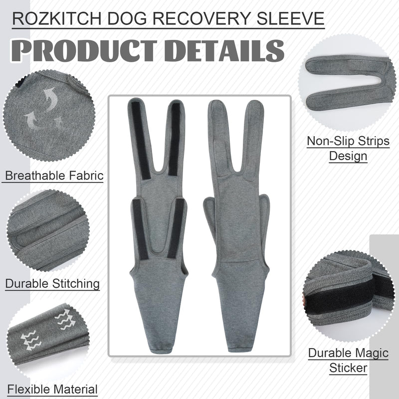 ROZKITCH Dog Surgery Recovery Sleeve Front Right Left Leg, Pet Prevent Licking Wound Elbow Brace Protector, Dog Recovery Suit Cone Collar Alternative for Sprain ACL CCL Arthritis Joint Care Grey L L(Chest Girth:21.2"-26.7")