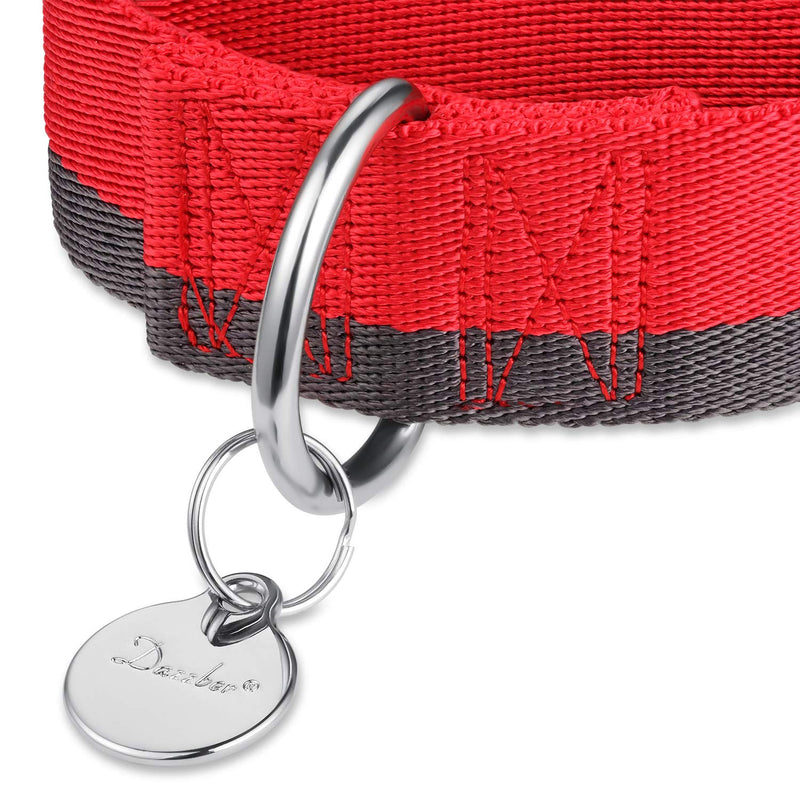 Martingale Collar 1.5 Inch Wide 1200D Extra Strong Nylon Dog Collar, No Pull Heavy Duty Dog Collar with 2-Color Stripe for Medium to XLarge Dogs (Medium, 1 1/2 Inch Wide, Red & Grey) Medium, 1 1/2 Inch Wide - PawsPlanet Australia