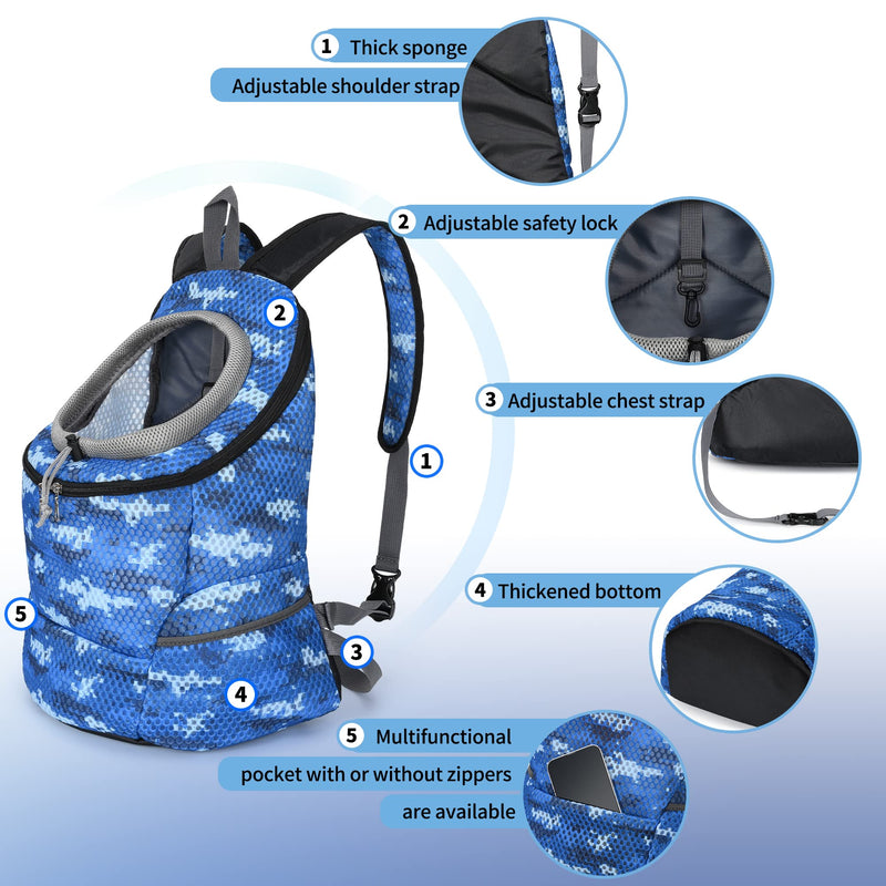 Mile High Life | Hiking Outdoor Pet Carrier Backpack | Kitty Puppy Cat Carrier | Dog Carrier for Small Dogs | Dog Backpack w Breathable Mesh with Soft Padding(Camouflage Blue, Small (Pack of 1)) - PawsPlanet Australia