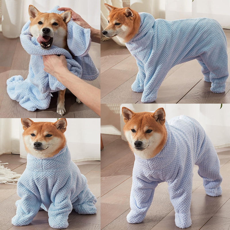 HDKUW Dog Towel Robe with Hood & Paw Covers, Full Coverage Pet Bathrobe, Super Absorbent Thick Plush Toweling Wrap with Back Zipper for Cats Small Medium Large Dogs 3XL 3XL:Back 32.0" (32-45LB) - PawsPlanet Australia