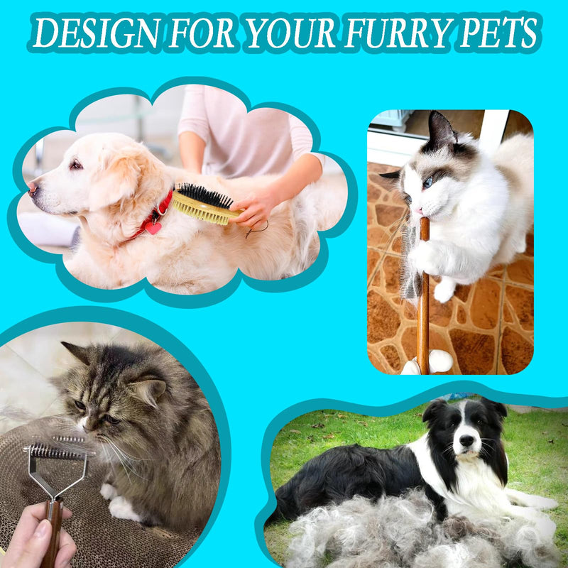 5-piece pet grooming set - solid wood hair removal brush with metal comb - hair removal comb, smoothing brush, and steel comb, used for combing and removing long and tangled hair on cats and dogs brown - PawsPlanet Australia