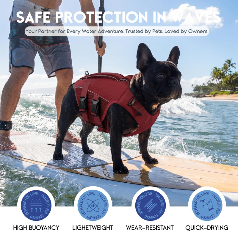 ASENKU Dog Life Jacket- High-Buoyancy Dogs Reflective Swimming Vest with Durable Handles for Small Medium Large Dogs - Pool, Beach, Boating(WineRed, L) Wine Red - PawsPlanet Australia