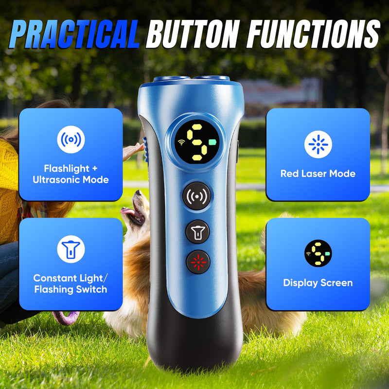Dog Bark Deterrent Device - 3X Ultrasonic Anti-Bark Device with 5 Adjustable Levels, 30ft Range for Indoor/Outdoor Use Rechargeable & Portable for Your or Neighbor's Dog with Flashlight (Blue) Blue - PawsPlanet Australia
