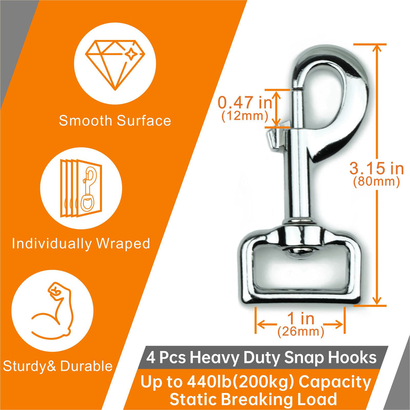 Garwor 1 Inch Heavy Duty Chrome Swivel Snap Hooks Trigger Snaps Dog Leash Hook Key Chain for Linking Pet Leash & Collar, Pet Harness, Purse Straps-4 Pcs 1”-L-4 Pcs Silver - PawsPlanet Australia