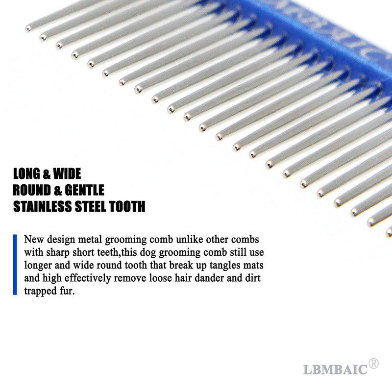 Metal Dog Grooming Comb for Shedding Tangles,Knots,Mats.Dog Combs With Long Wide Tooth for Long Thick Curly Hair Metal Pet Comb for Poodles and Goldendoodles Dematting.7.5INCHES. Medium royalblue