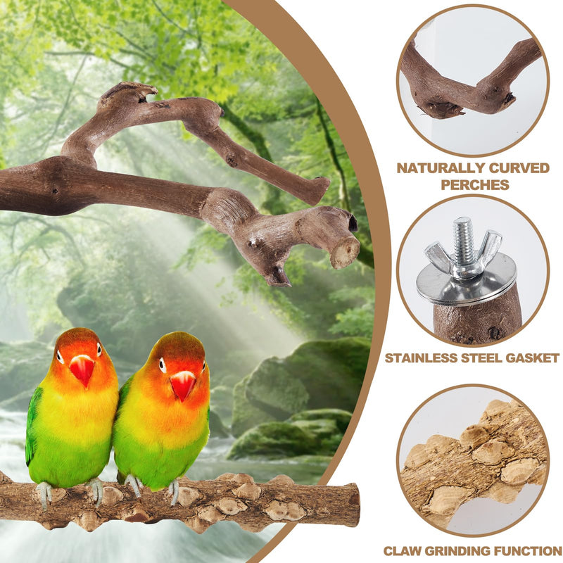 6-Piece Bird Perch Set - Natural Wood Grape Sticks, Paw Grinding Forks, Bird Stand & Toys for Parakeets, Cockatiels, Conure, Budgies - PawsPlanet Australia