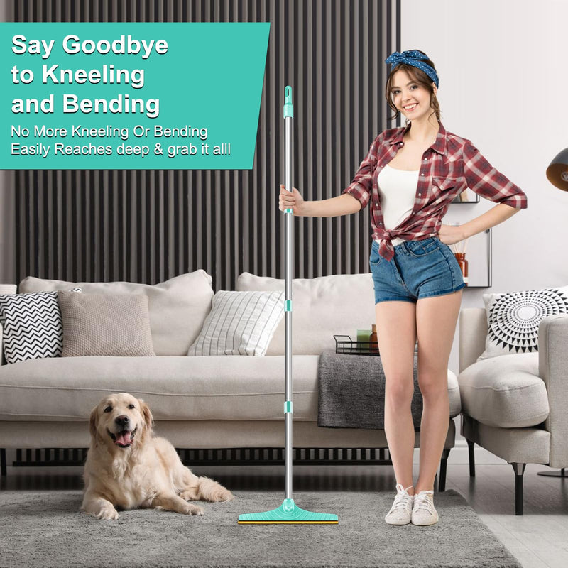 5FT Carpet Rake Pet Hair Remover, Reusable Carpet Rake with Telescopic Handle for Pet Hair Removal Tool Dog Cat Fur Remover Broom for Rugs, Mats, Beds, Stairs (Blue) Blue