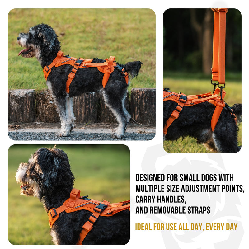 OneTigris Lift Harness for Small Dogs XS, Sling Carrier to Help Lift and Walk, Outdoor Full Body Support with Reflective Straps for Back Legs Orange - PawsPlanet Australia