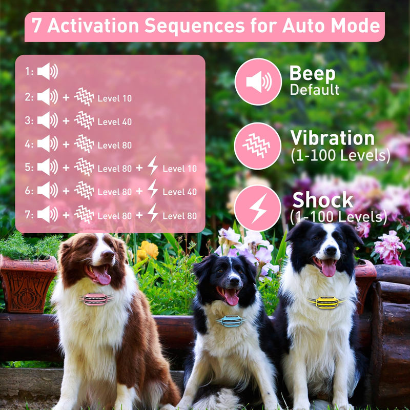 PetJoy Dog Bark Collar with Remote, Shock Collar for Large Dogs 3 Pack, Bark & Shock Collar Combo, Automatic Bark Collar - Auto Mode with 5 Sensitivity Levels Pink - PawsPlanet Australia