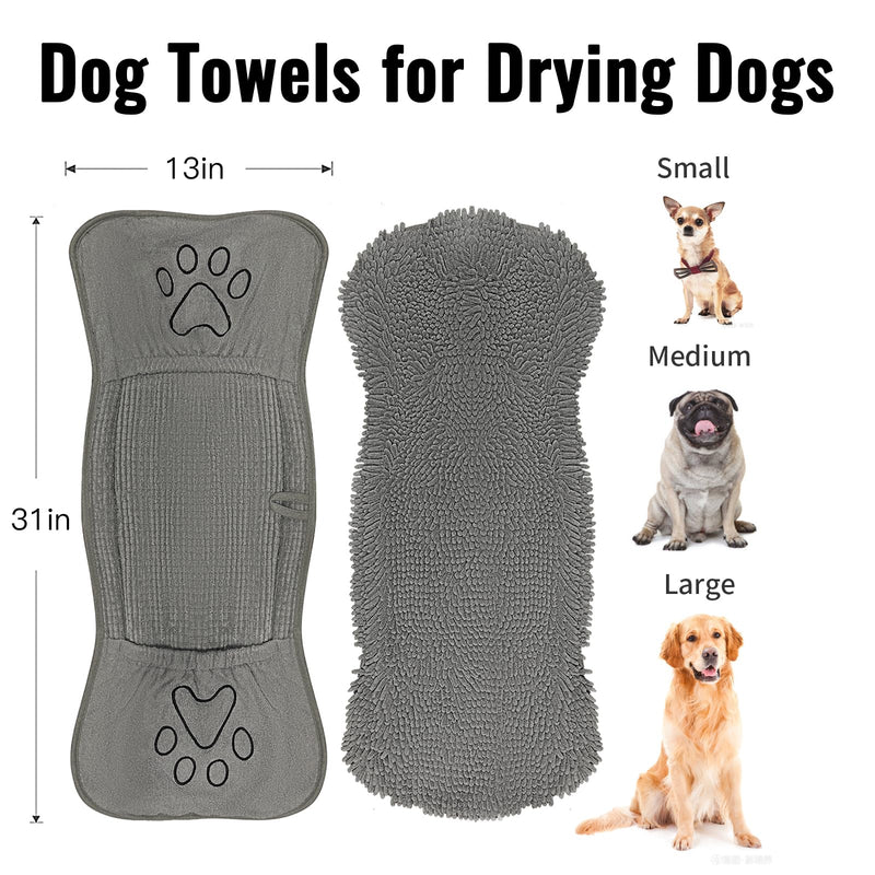 Microfiber Dog Towels for Drying Dogs, Super Absorbent, Soft and Quick Drying Pet Grooming Towel, 31Inch X 13Inch, Perfect Pets' Shower & Bath Supplies for Dog and Cat, Machine Washable, Grey - PawsPlanet Australia