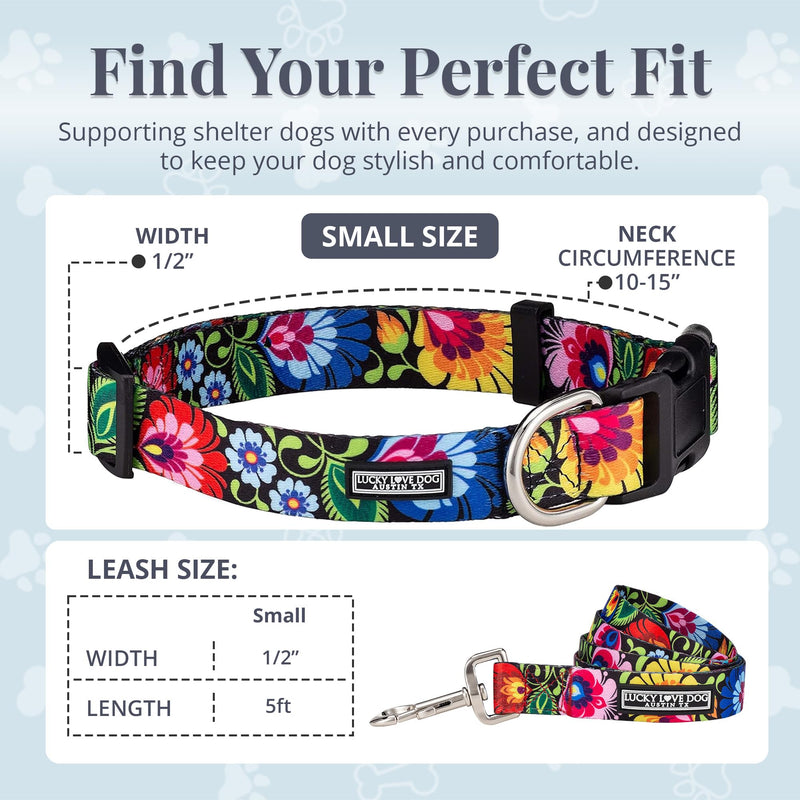 Lucky Love Dog - Easy Click Buckle Dog Collar with Leash Set Combo, Durable & Comfortable for Male & Female Dogs, Pet Collar for Small to Large Dogs, Secure Fit - Blackbird Combo, Small Small | 10-15" Blackbird Collar/Leash Combo - PawsPlanet Australia
