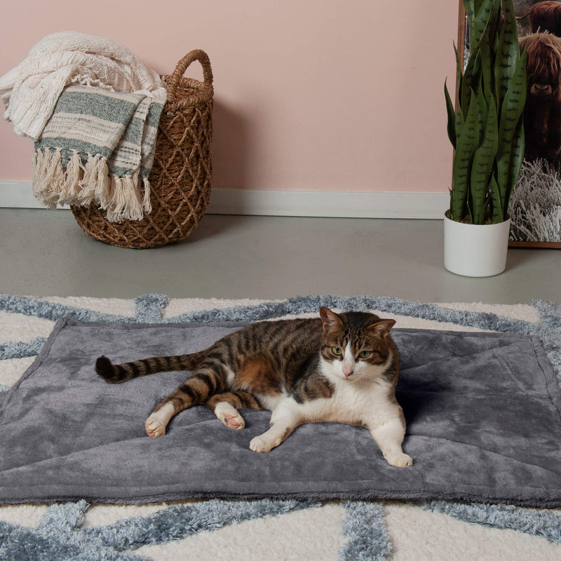 Furhaven ThermaNAP Self-Warming Cat Bed for Indoor Cats & Large/Medium Dogs, Washable & Reflects Body Heat - Quilted Faux Fur Reflective Bed Mat - Gray, Large Large - 36"L x 24"W - PawsPlanet Australia