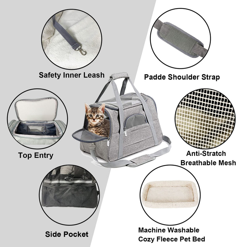 kathson Rabbit Travel Carrier Bag Airline Approved Pet Pocket Breathable Mesh Window Portable Hand Bag with Locking Safety Zippers for Small Dogs Cats Bunnies and Small Animals (Grey) Gray 17.2 x 10 x 11 in - PawsPlanet Australia