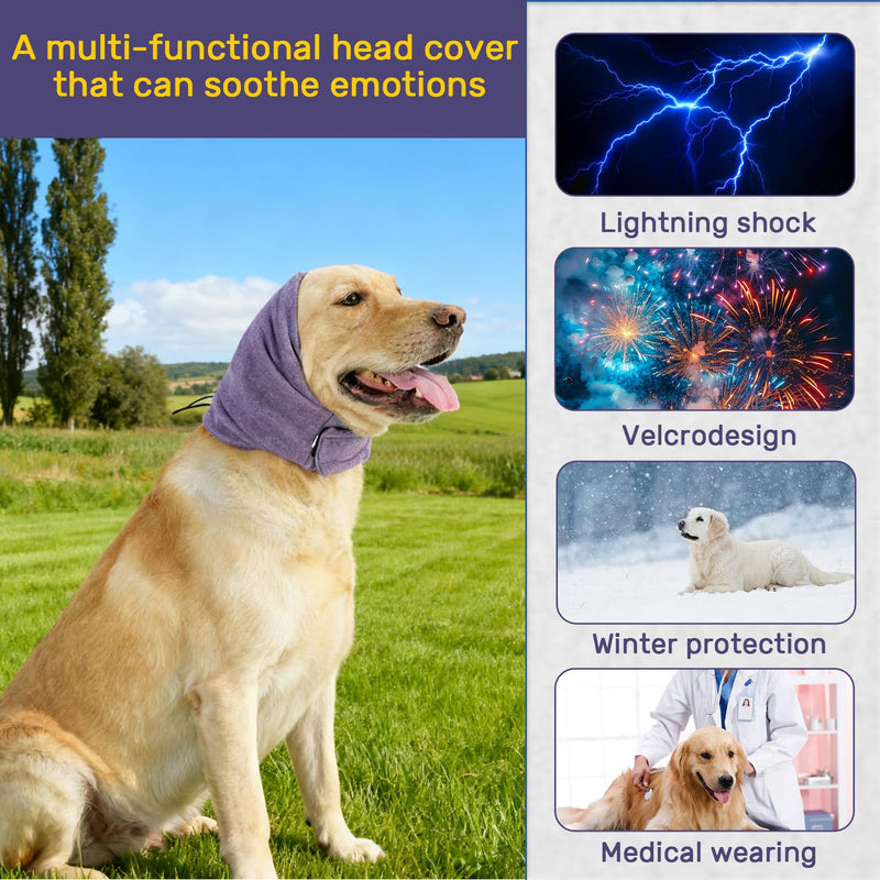 Dog Snood Earmuffs Calming Hood Ear and Neck Warmer Adjustable Noise-Reducing Dog Ear Protectors Comfort Pet Ear Covers for Anxiety Relief, for Medium Dogs 9–18kg (Purple, M)