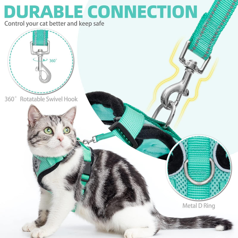 PUPTECK Cat Harness and Leash Set Escape Proof Reflective Cat Walking Harness Adjustable Soft Breathable Mesh Vest for Small Pets, Aquamarine, S S (NECK 9.5"-11", CHEST 13"-16")