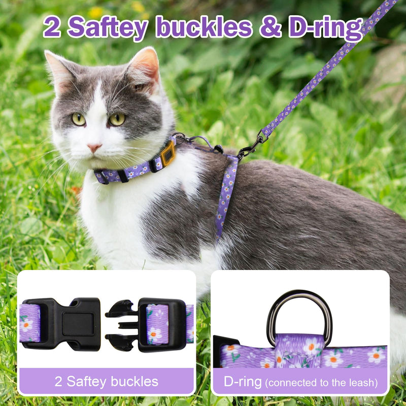 Hikiko Cat Harness and Leash Set Escape Proof Adjustable Walking Travel Cute Girl Kitten Harness for Small Medium Large Cats (Purple Floral, M) Purple Floral - PawsPlanet Australia