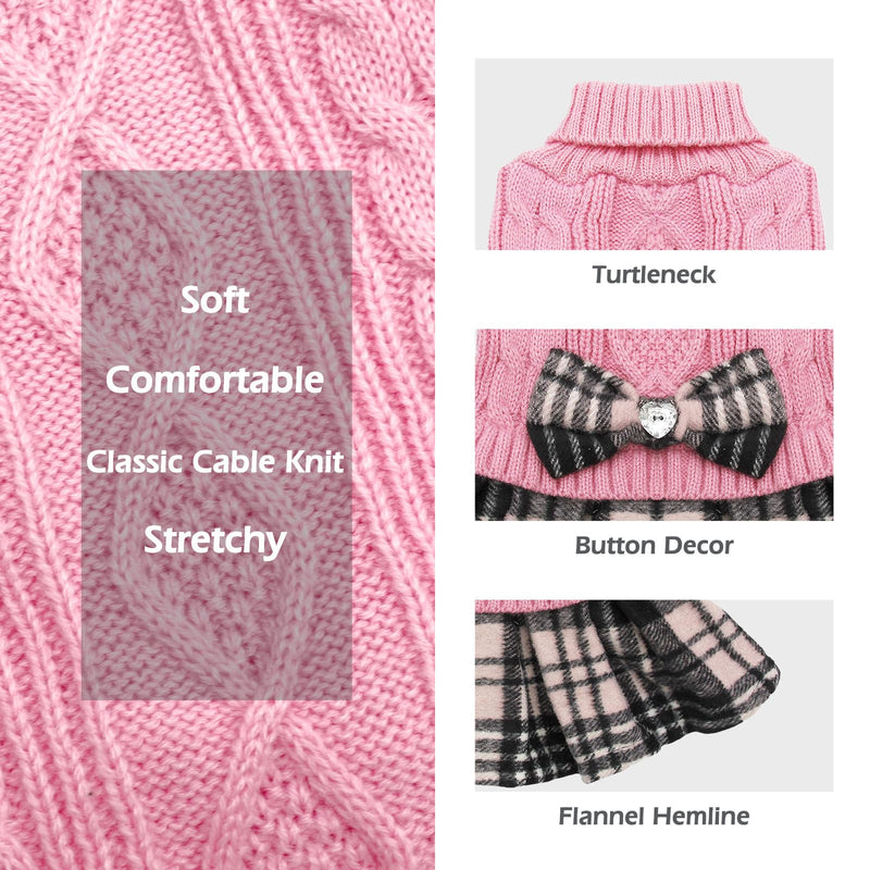 KYEESE Dog Sweaters for Small Dogs Girl Warm Dog Sweater with Bowtie Soft Small Medium Dog Sweater Stretchy Dog Clothes Pullover Turtleneck Dog Sweater Dress Knitwear Dog Coats Pet Sweater Large（13-19lbs） 2# Pink - PawsPlanet Australia
