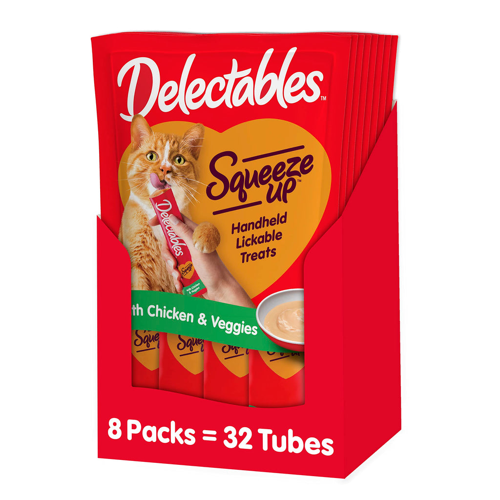 Hartz Delectables Squeeze Up Interactive Lickable Wet Cat Treats for Adult & Senior Cats, Chicken & Veggies, 4 Count (Pack of 8) 4 Count (Pack of 8)