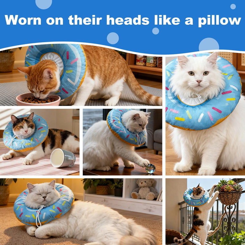 Cat Cone Collar Soft, Cute Adjustable Cat Donut Collar After Surgery, Kitten Recovery Cones to Stop Licking & Scratching, Wound Healing Neck Elizabethan Collars for Cats Blue M (under 10 lbs)