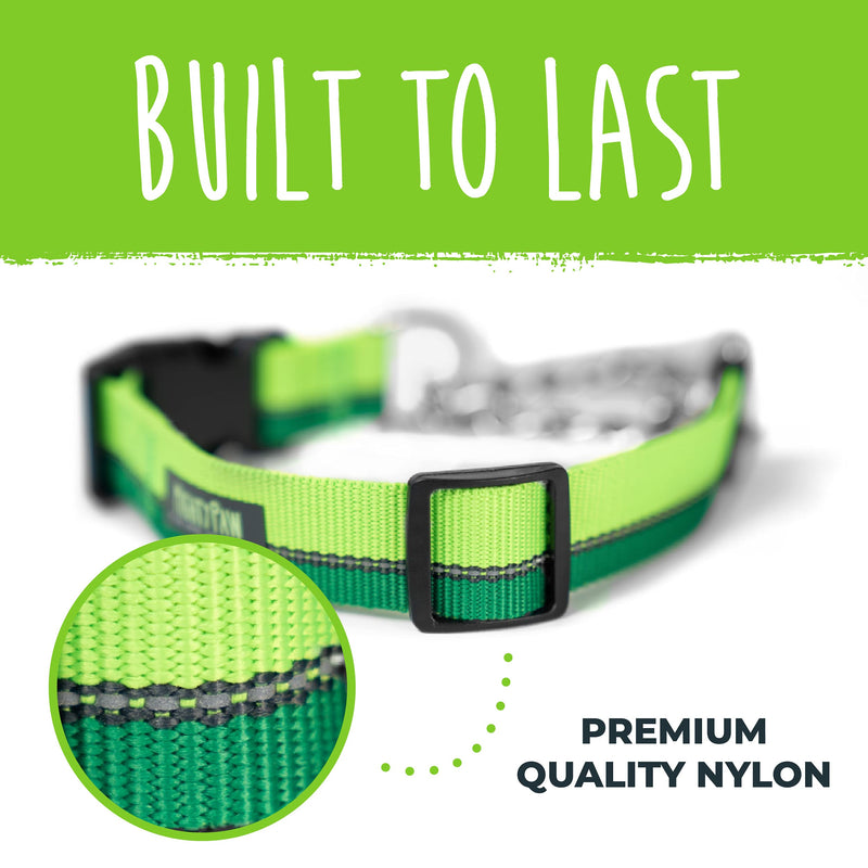 Mighty Paw Martingale Dog Collar 2.0 | Trainer Approved Limited Slip Collar with Stainless Steel Chain & Heavy Duty Buckle - Modified Cinch for Gentle & Effective Pet Training - Large, Green - PawsPlanet Australia