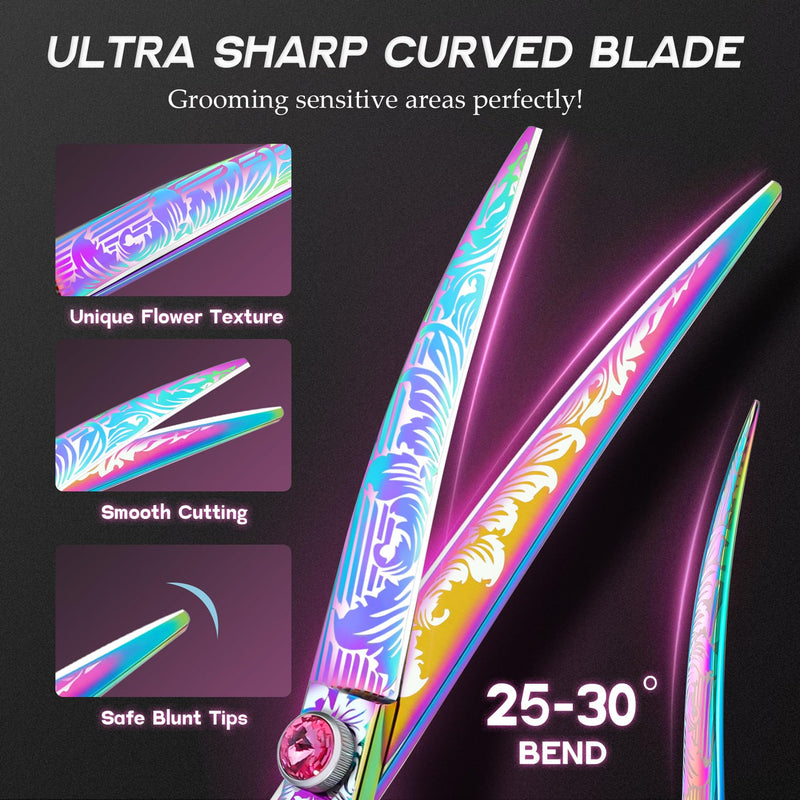 7" Downward Curved Dog Grooming Scissors for Grooming Face and Paws Safety Shears Trimming Cutting Shears for Dog Cat Pet Grooming Rainbow Rainbowcurved - PawsPlanet Australia