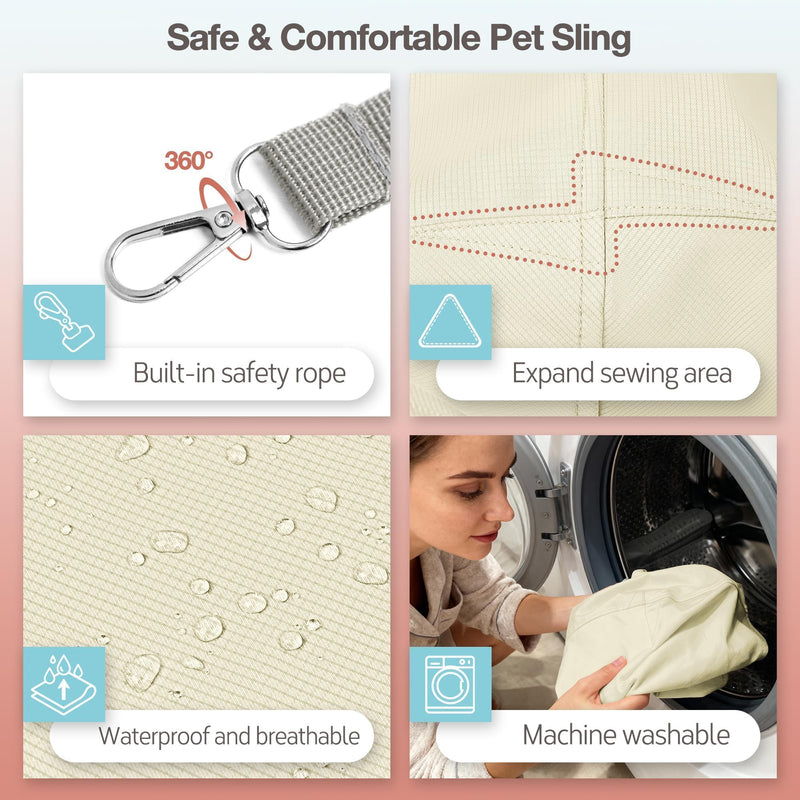 YUDODO Fashion Dog Sling Carrier for Small Dogs Lightweight Crossbody Pet Bag with Safety Strap, Pocket Storage, Machine Washable, Comfortable Travel & Outdoor Sling up to 9 lbs White Cream (up to 9lbs) Zipper pocket - PawsPlanet Australia