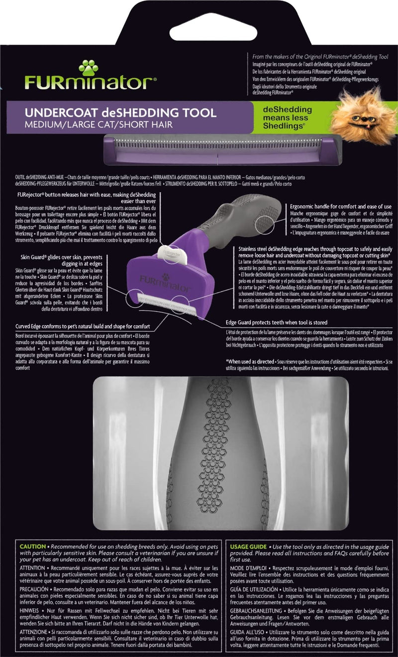 FURminator Undercoat deShedding Tool for Medium/Large Short Hair Cats Over 4.5 kg, Violet M/L - PawsPlanet Australia