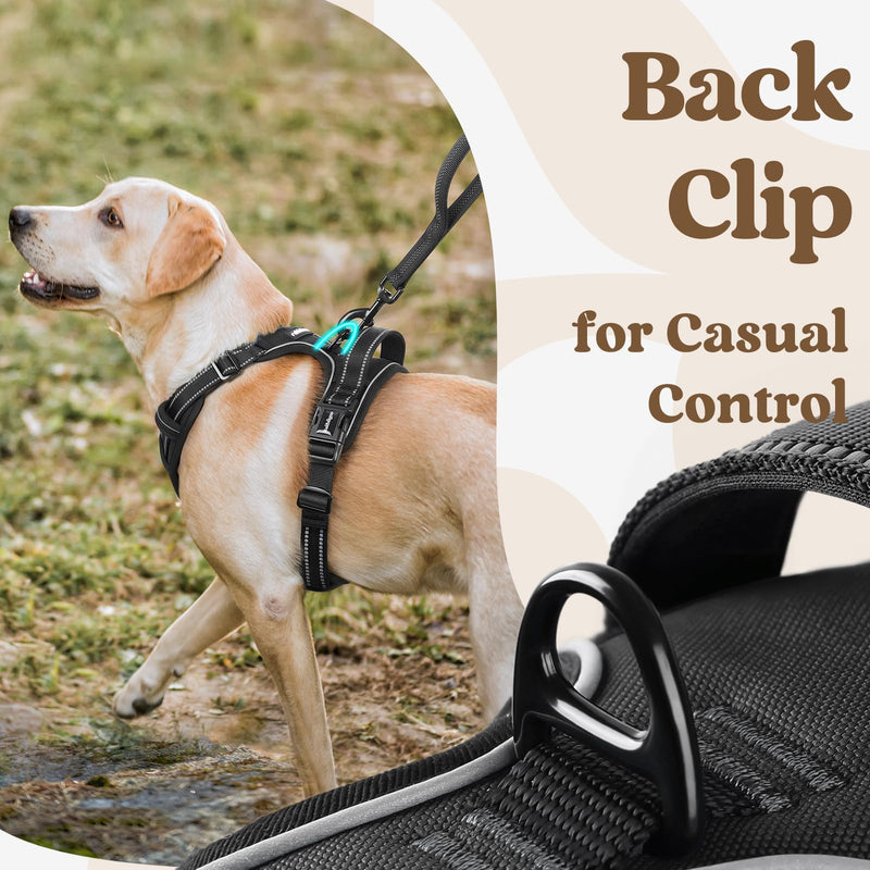 rabbitgoo Dog Harness Medium Sized, No Pull Pet Harness with 3 Buckles, Adjustable Soft Padded Vest with Control Handle, Walking Reflective Pet Vest for Medium Dogs, Black, M - PawsPlanet Australia