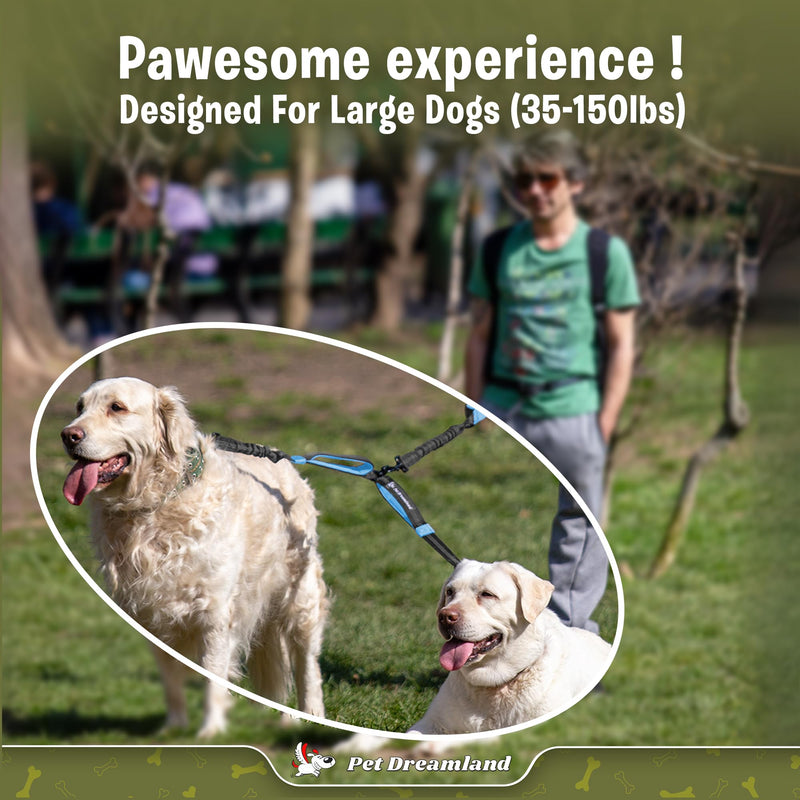 Pet Dreamland Exquisite Leash Coupler for Two Large Dogs with Tangle-Free Swivel. Dual Dog Attachment, Smooth Walks Guaranteed. You Will Absolutely Love This Amazing Gear for 2 Dogs (Grey & Blue) Grey & Blue Dog Coupler (Large Dogs 35-150 lbs each)