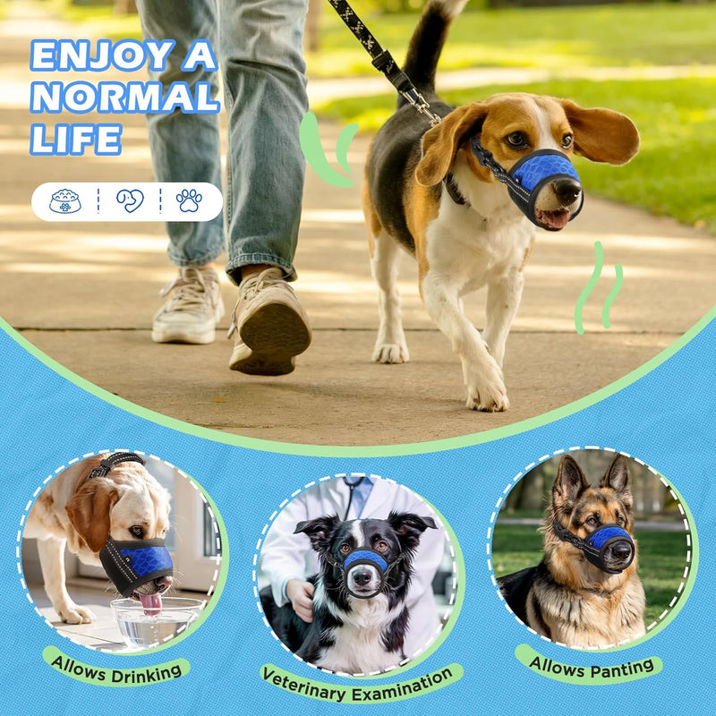 Dog Muzzle, Soft Dog Muzzle for Large Medium Small Sized Dog, Breathable Mesh Large Dog Muzzle for Biting Barking and Chewing, No Bark Muzzle for Small Medium Large Dogs Outside Walking Grooming Blue S（Snout C：8"-9.5"） - PawsPlanet Australia