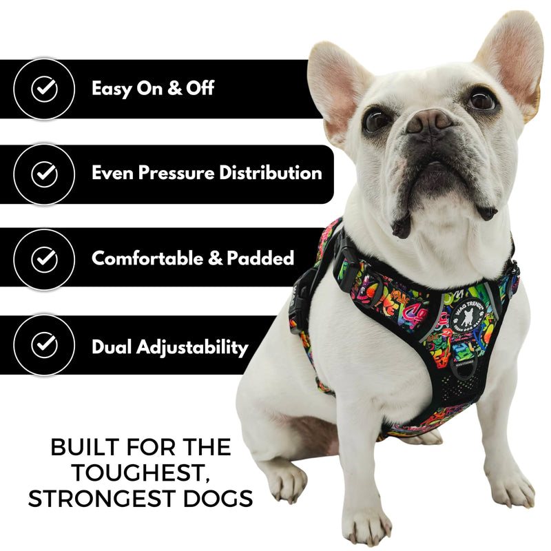 WAG TRENDZ Medium Dog Harness | Dog Harness for Medium Dogs | Front Clip No Pull | Padded Chest Comfort | Breathable Air Mesh | Reflective | Street Graffiti | M - PawsPlanet Australia