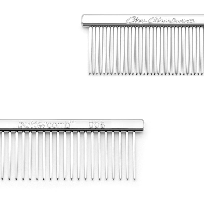 Chris Christensen Buttercomb Bundle - 5 in. Face and Feet Fine/Coarse Comb, 7.5 in. Greyhound Style Fine/Coarse Comb, Stainless Steel, Prevents Friction - PawsPlanet Australia