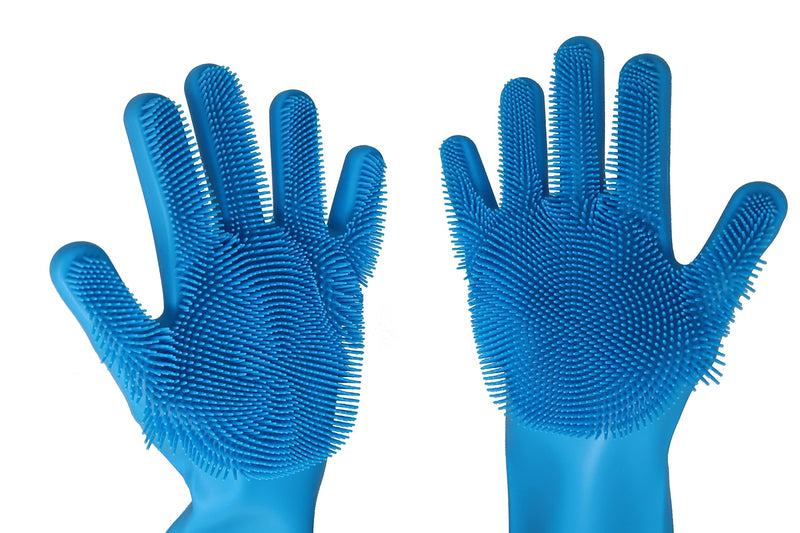 Pet Grooming Gloves - Hair Removal, Massage, and Bathing Shampoo Gloves in Blue - PawsPlanet Australia