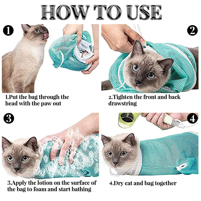 2PCS Cat Bathing Bag, Adjustable Cat Grooming Net Bag Breathable Cat Shower Bag for Cat Restraint Washing Bathing Nail Trimming Injection Medicine Taking (Green, Grey) - PawsPlanet Australia