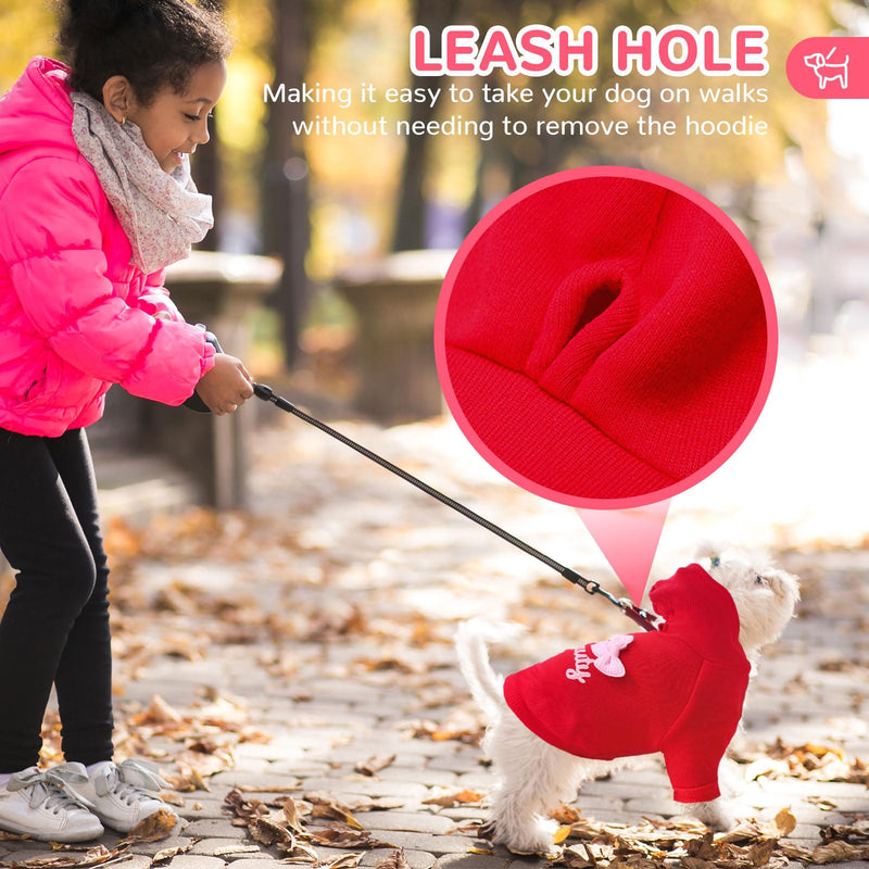 BAEJMJK 2 Pack Dog Hoodie with Hat Bowtie Girl Dog Sweatshirt with Leash Hole Soft Warm Pet Clothes Sweaters Dog Jacket Puppy Coat Doggie Apparel for Fall Winter Small Dogs Cats(Pink+Red,Medium) Medium Pink+Red - PawsPlanet Australia