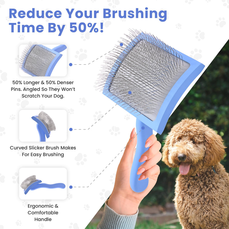 We Love Doodles Pet Dematting Comb and Curved Grooming Slicker Brush Bundle - Deshedding Undercoat Rake, Comb for Detangling Thinning and Shedding, Slicker Brush for All Hair Types - PawsPlanet Australia