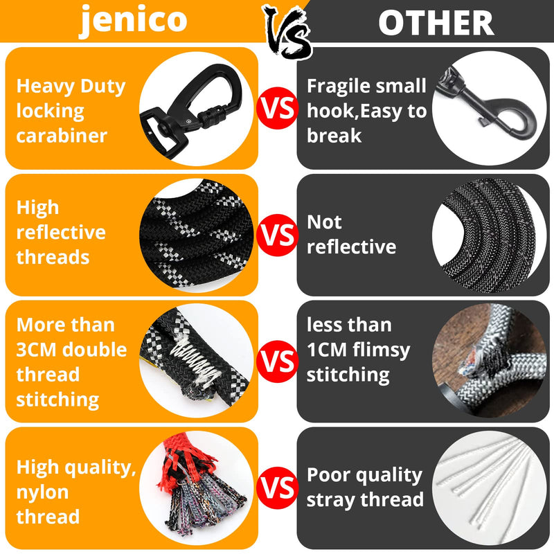 Long Dog Leash 10 FT: Heavy Duty Rope Leashes for Dogs Training with Swivel Lockable Hook Reflective Threads Bungee and Padded Handle - Dog Lead for Large Small Medium Dogs Outside Walking Hiking Black 10ft*1/3''
