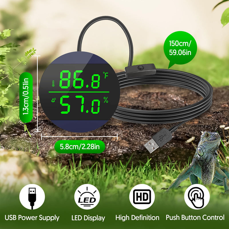 QZQ Reptile Thermometer and Humidity Gauge, LED Digital Thermometer Hydrometer, Reptile Tank Accessories for Bearded Dragon, Crested Gecko, Snake, Jumping Spider, Lizard, USB Power Supply (Blue) Blue - PawsPlanet Australia