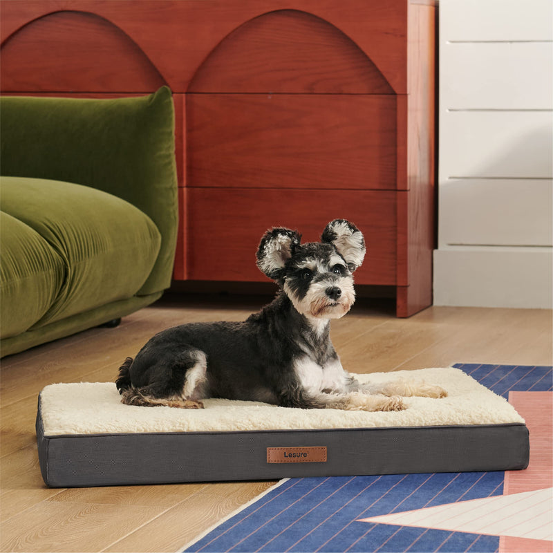LE SURE Washable Dog Bed Cover Replacement - Large Size Plush Fleece Cover for Orthopedic Egg Crate Foam Pet Mat 36x27x3 Inches, Grey L Grey-Sherpa - PawsPlanet Australia