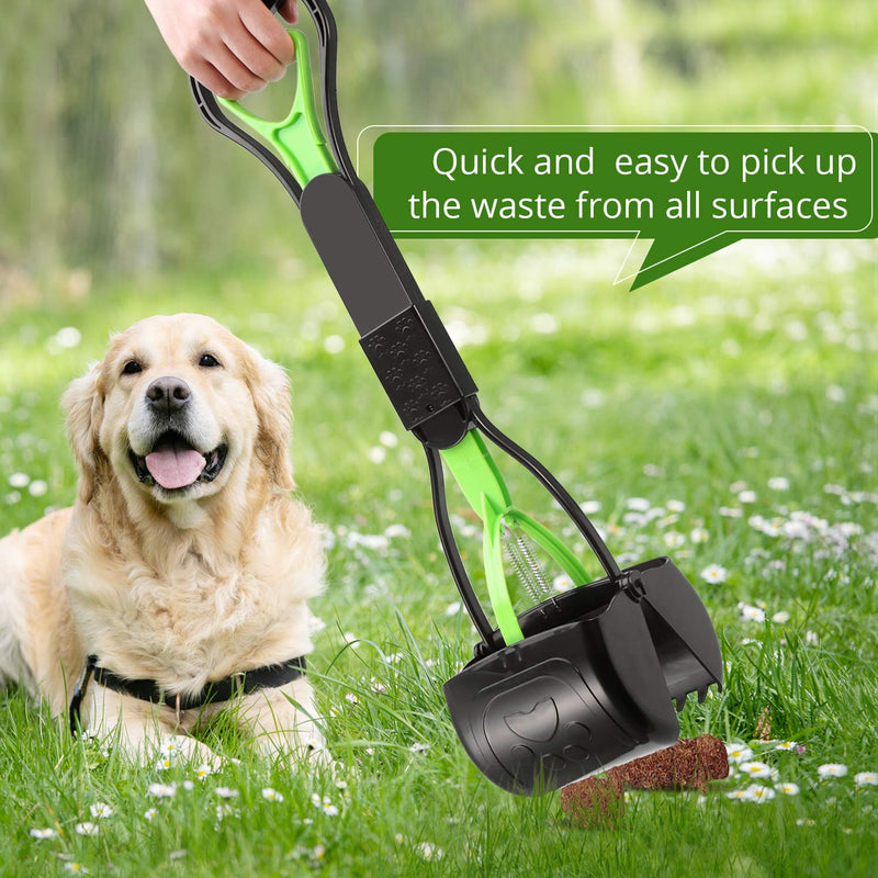 PPOGOO Non-Breakable Pet Pooper Scooper for Dogs and Cats with Long Handle High Strength Material and Durable Spring for Easy Grass and Gravel Pick Up Green - PawsPlanet Australia
