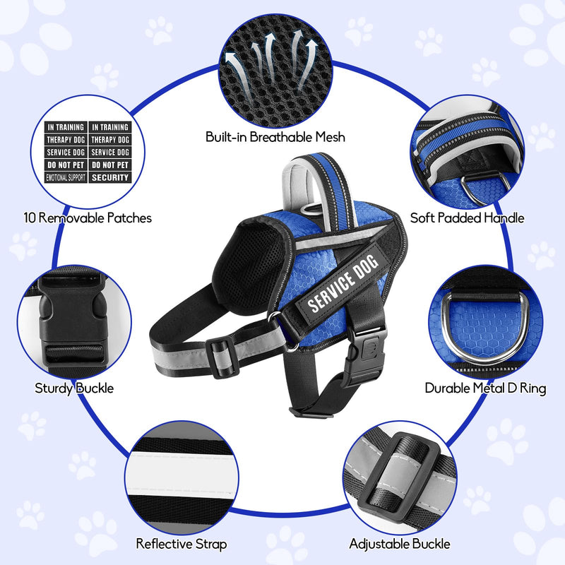 Service Dog Vest Harness and Leash Set, Animire in Training Dog Harness with 10 Dog Patches, Reflective Dog Leash with Soft Padded Handle for Small, Medium, Large, and Extra-Large Dogs (Blue, XS) Blue - PawsPlanet Australia