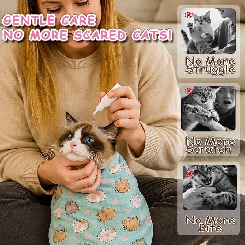 Puffluv Cat Wrap,Feline Nail Cutting Self-Adhesive Relief Blanket, Scratch&Escape-Proof,for Medication,Tooth Brushing,Claw Clipping,Ear Care with Lint Roller, 6-14 lbs - PawsPlanet Australia
