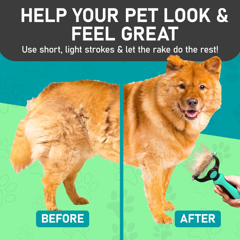 Maxpower Planet Hair Brush - Double Sided Shedding, Dematting Undercoat Rake for Dogs and Cats - Extra Wide Dog Grooming Brush, Reduce Shedding by 95%, Turquoise (Pack of 2) - PawsPlanet Australia