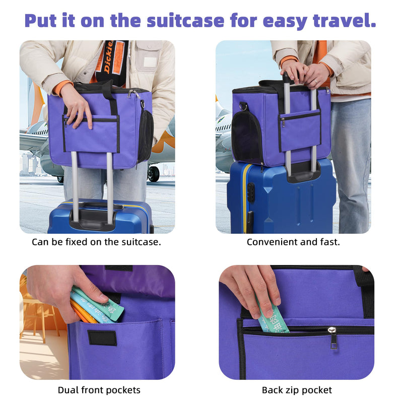 Cat & Dog Carrier for Pets Up to 15 Lbs, Airline Approved Soft-Sided Collapsible Pet Carrier for Cats & Dogs, Cat Carrier with Breathable Mesh, Padded Interior – Ideal for Car Rides, Daily Use(purple) purple - PawsPlanet Australia