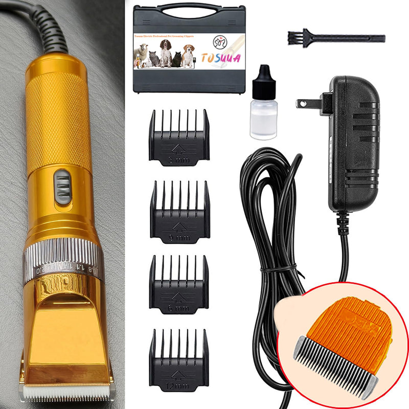 Heavy Duty Pet Grooming Clippers, Powerful 36V Motor for Thick Coats, Professional Grooming Shears Fur Hair Trimmers Tool for Dogs, Sheep, Horses, Livestock & Cats (Gold) Gold