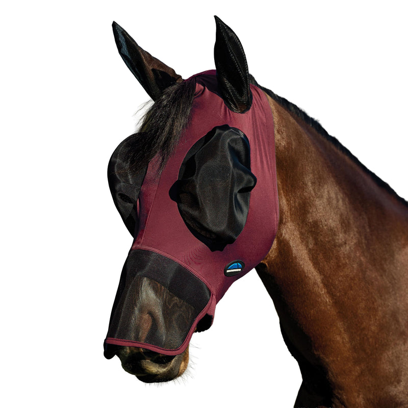 WeatherBeeta ComFiTec Luxe Stretch Fly Mask with Ears & Nose, Burgundy/Black, Medium M