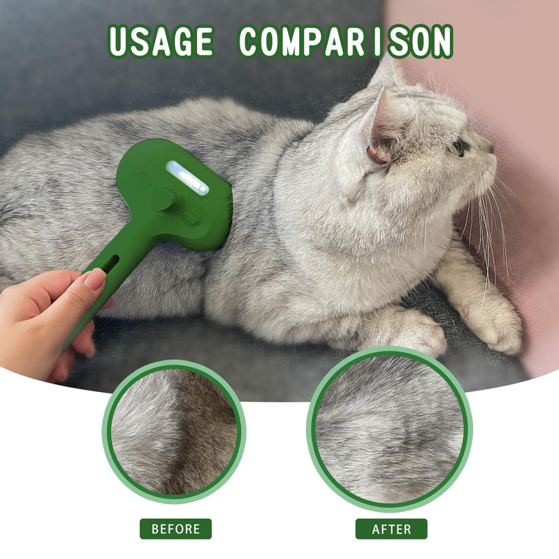 Cat/Dog Deshedding Brush with Water Spray and Steamer - Grooming Tool for Shedding Hair Removal (Christmas Green) Christmas Green - PawsPlanet Australia